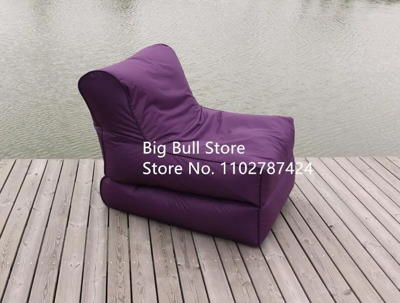 Camp Furniture Purple Folded Up Giant Large Bean Bags Outdoor Garden Waterproof Folding Sofa Lounge Chair Faux Polyester Beanbag