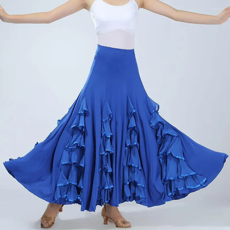 Roupas de ginástica feminino de dança moderna desgaste saia longa saias de salão de salão de baile padrão flamenco fantasia vestido espanhol waltz