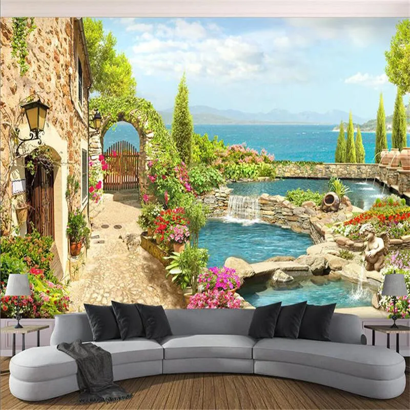 Fondos de pantalla Mejoras para el hogar 3D Ciudad mediterránea Jardín Paisaje Po para sala de estar Dormitorio Paredes Papeles de pared Decoración