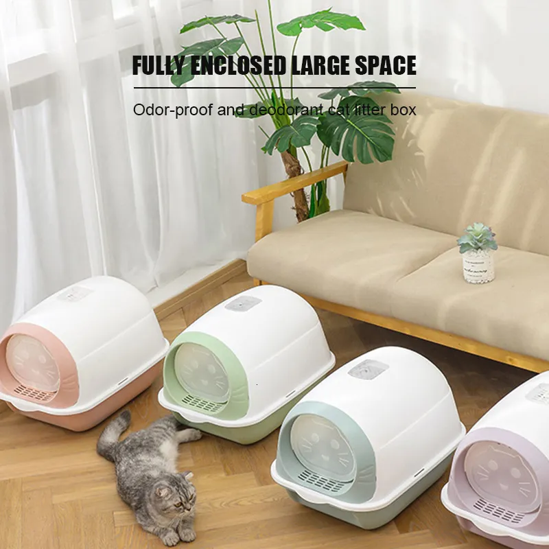 Andra katttillbehör Kattlås Stängt sandlåda Pet Bedpan Toalett Anti-Splash Cats Sanitary Tray With Spoon Clean Bath Basin Kitty House Plastic 230526