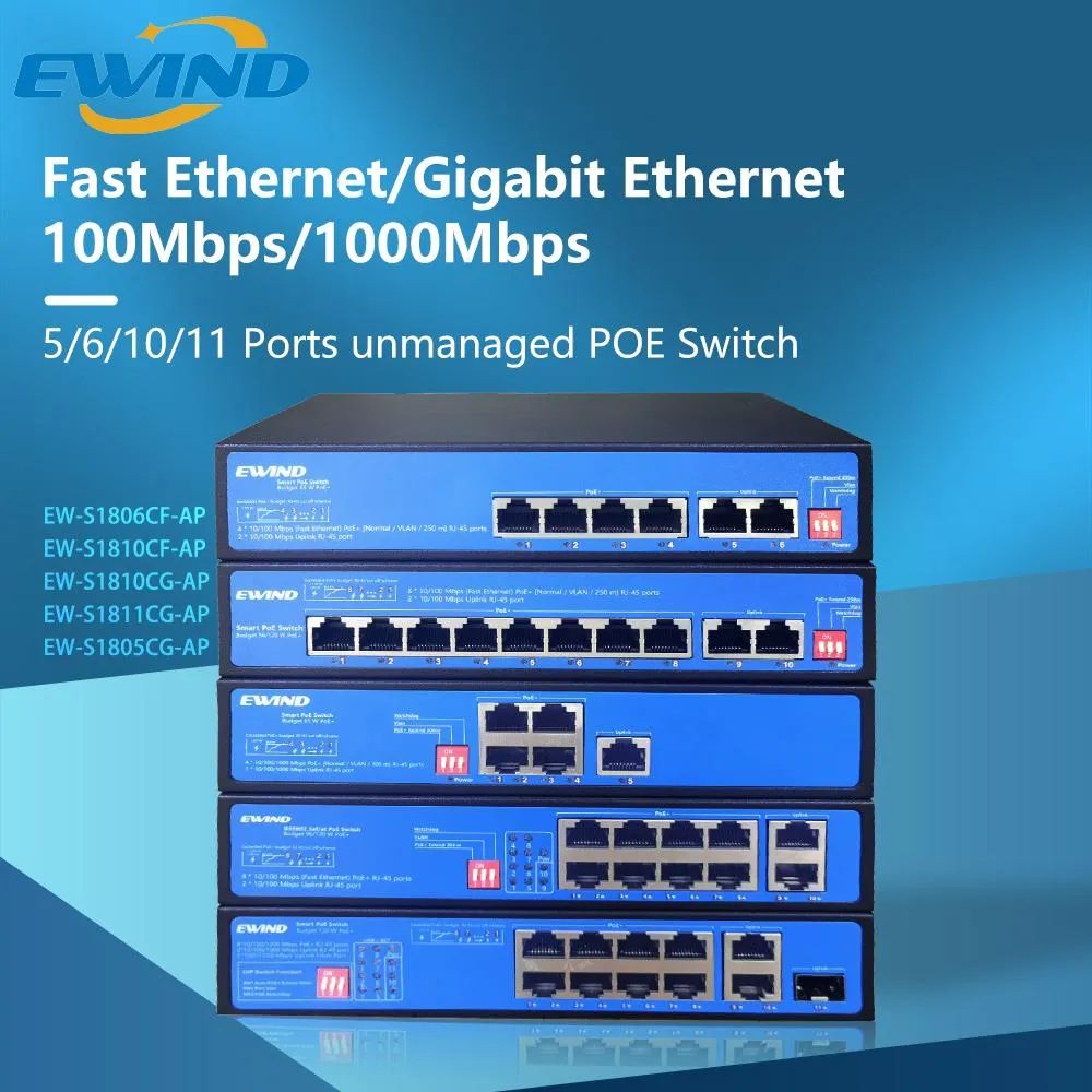 Steuerelement Ewind POE Switch Giga Bit Ethernet Switch mit SFP Unmanaged Gigabit POE Switch für Huawei IP -Kamera/drahtlose AP AI Smart Switch
