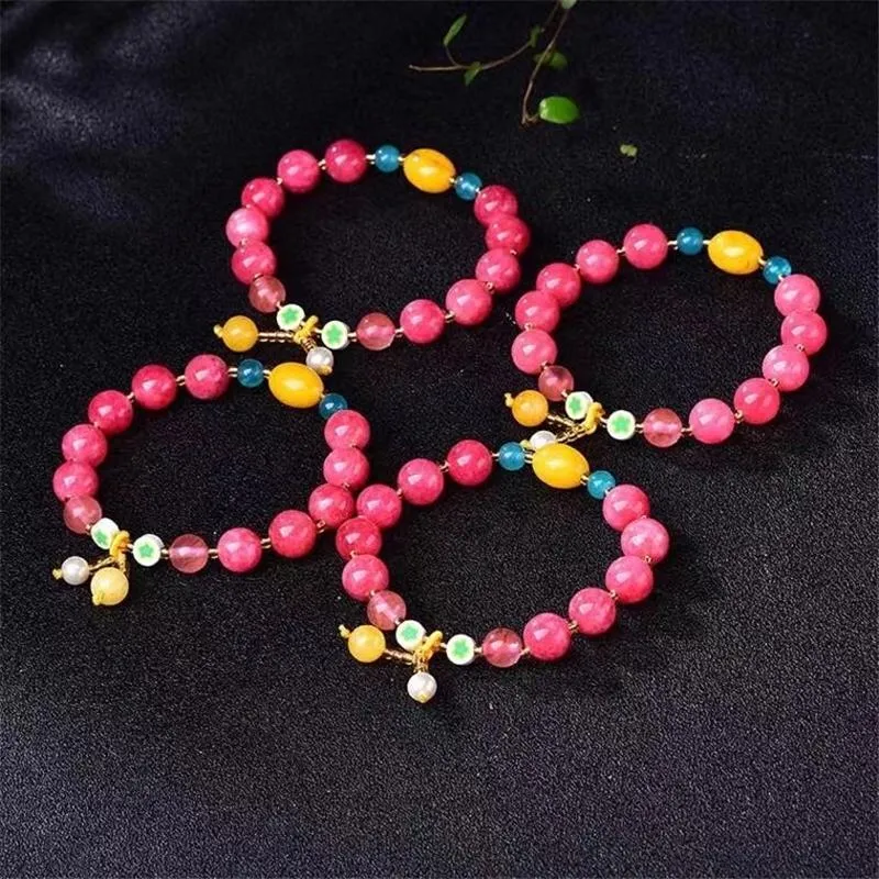 Strand Beaded Strands Pink Bracelet Natural Stone Bracelets Women Quartzs Rhodochrosite Bangles Jewelry