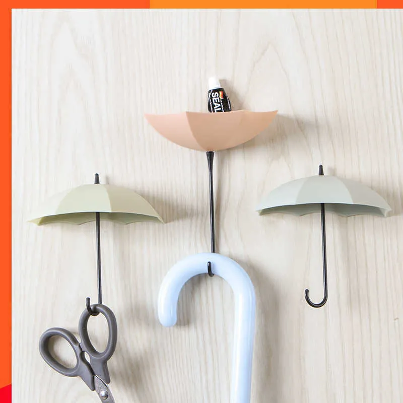 New 3Pcs/Lot Creative Umbrella Shaped Key Hook Wall Hanger Rack Hanging Small Items Kitchen Bathroom Storage Home Office Decor
