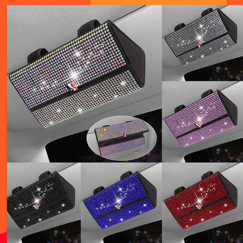 New Bling Car Sunglass Holder Crystal Sparkling Glasses Custodia per occhiali Custodia protettiva Scatola protettiva Accessori per auto per donna