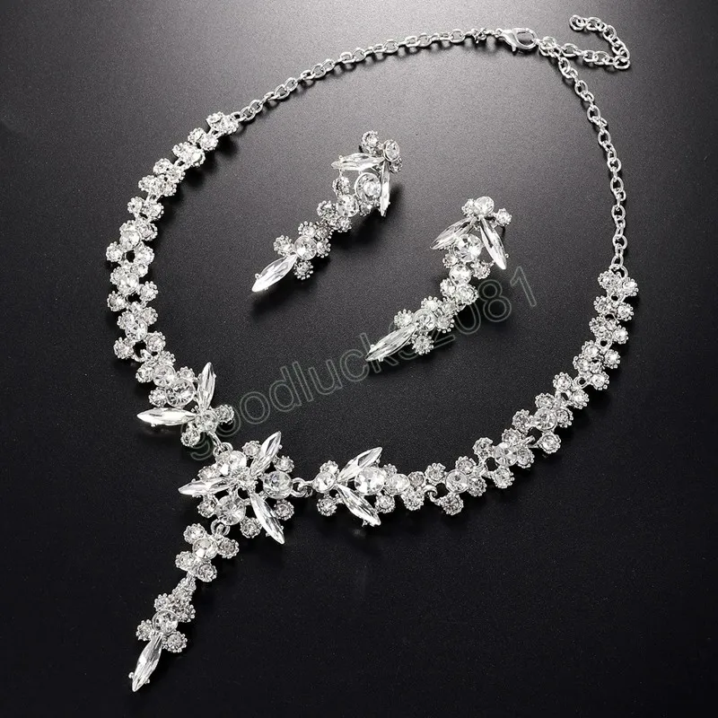 Fashion Green Crystal Wedding Sieraden Sets voor vrouwen accessoires Bloemwikkeling Ketting Oorbranden Bruidsjuwelen sets