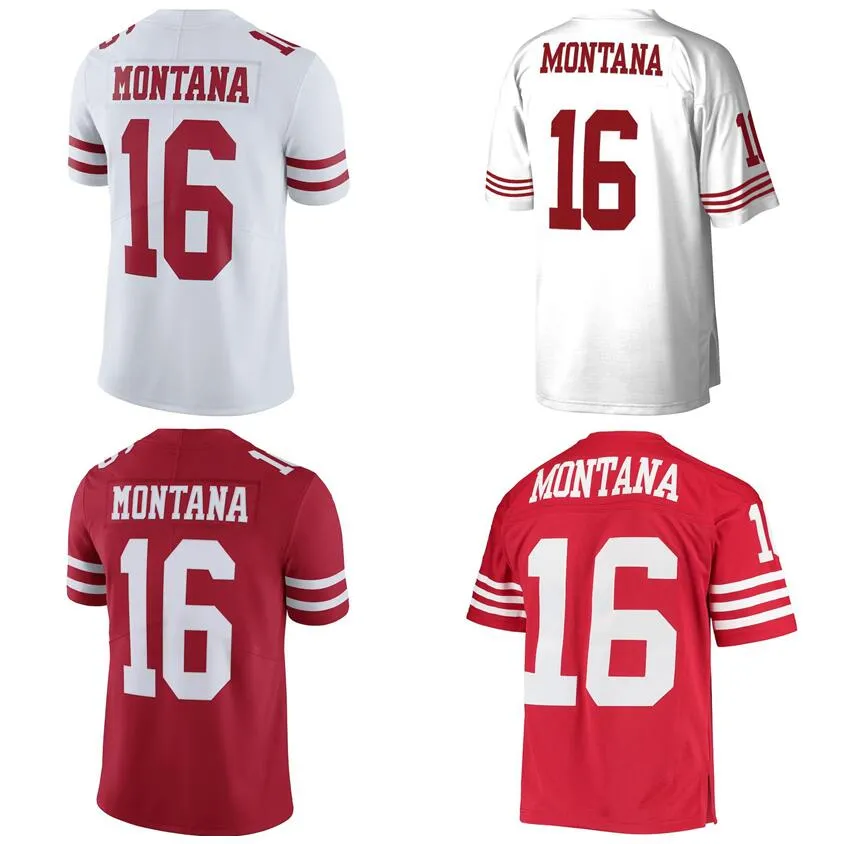 Jerseys de fútbol cosidos 16 Joe Montana Hombres Mujeres Jóvenes S-3XL rojo negro blanco jersey