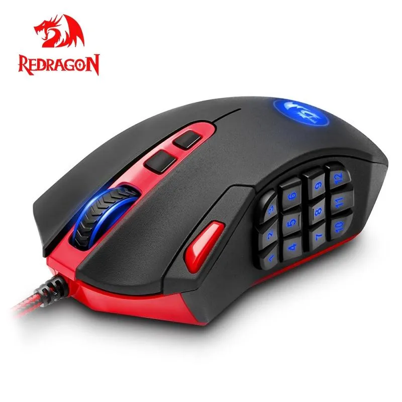 Souris redragon perdition m901 usb wired gaming souris 12400dpi 19 boutons gibs programmable souris rétro-éclairage ergonomic ordinateur ordinateur pc pc