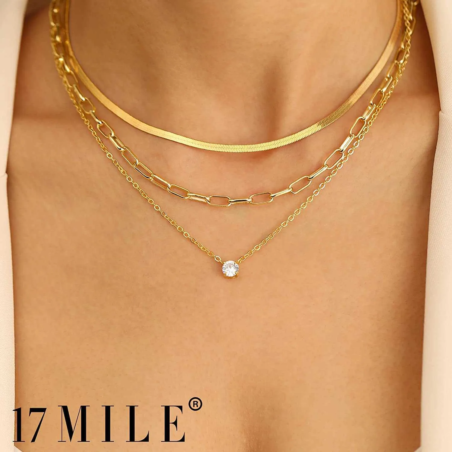 17 MILE Gold Layered Necklace Set For Women Girls 14K Real Gold