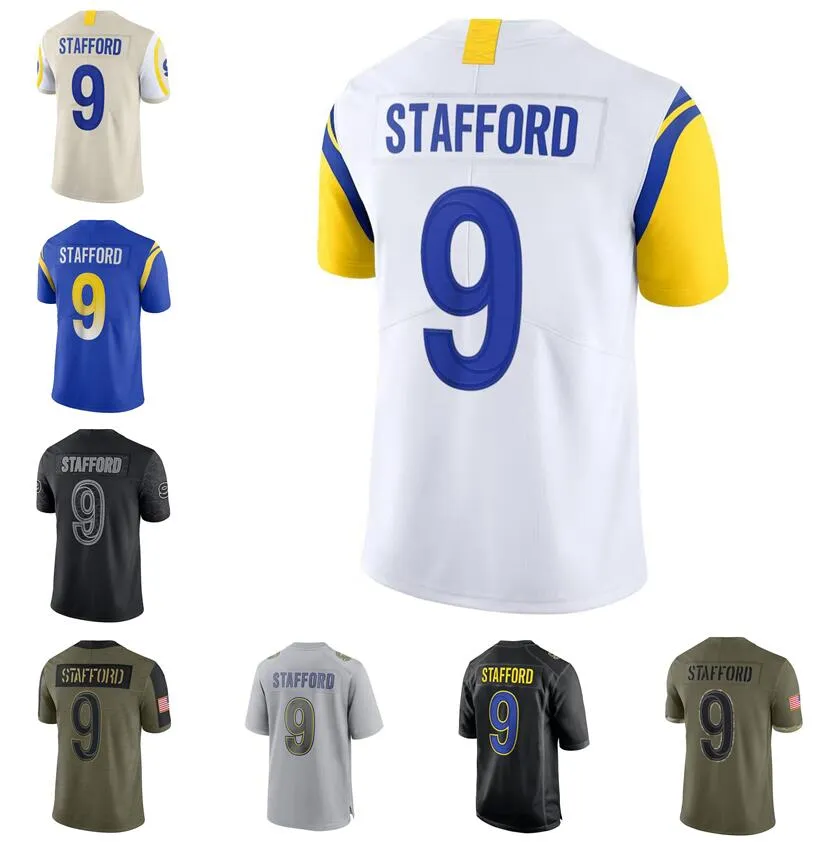Zszyte koszulki piłkarskie 9 Matthew Stafford Men Men Młodzież S-3xl Red Black White Jersey