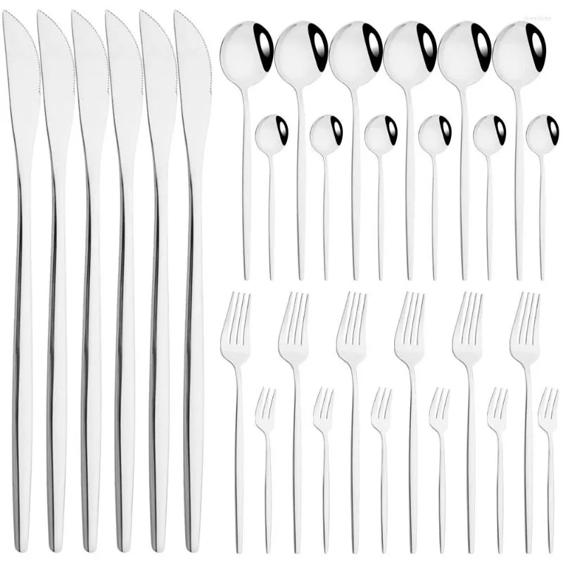 Set sets 30 stcs zilveren set mes cake vork thee lepel bestek 6 personen roestvrij staal zilverwerk keuken flatware servies