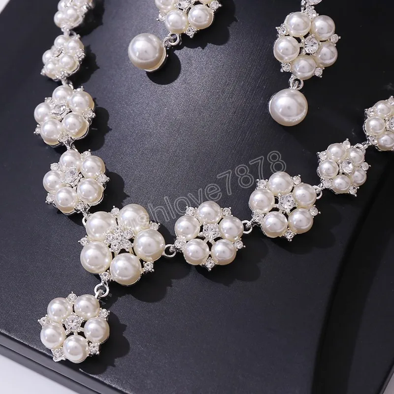 Exquis cristal fleur perle ensembles de bijoux pour femmes mariage fête bijoux accessoires boucles d'oreilles collier ensemble cadeau