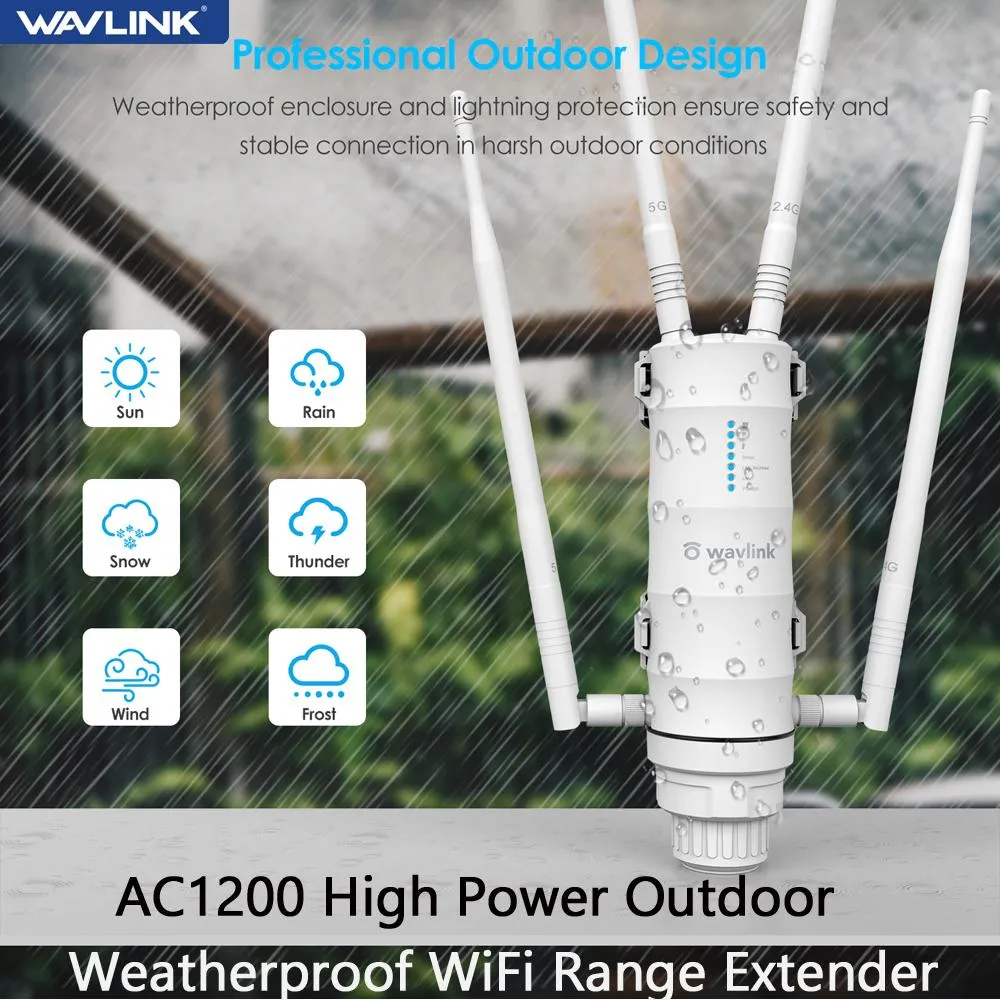 Routery Wavlink AC1200 Outdorood WETOORPORPOOR WEFI Range Extender/AP/MESH Agent Podwójny dand 2,4G 5,8 GHz bezprzewodowy router Wi -Fi Poe