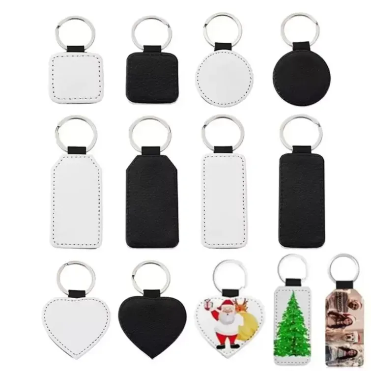 Sublimationsrohlinge PU-Leder-Schlüsselanhänger mit Schlüsselring aus Metall, einseitig bedruckt, Wärmeübertragung für Weihnachts-Schlüsselanhänger, DIY-Zubehör FY3566