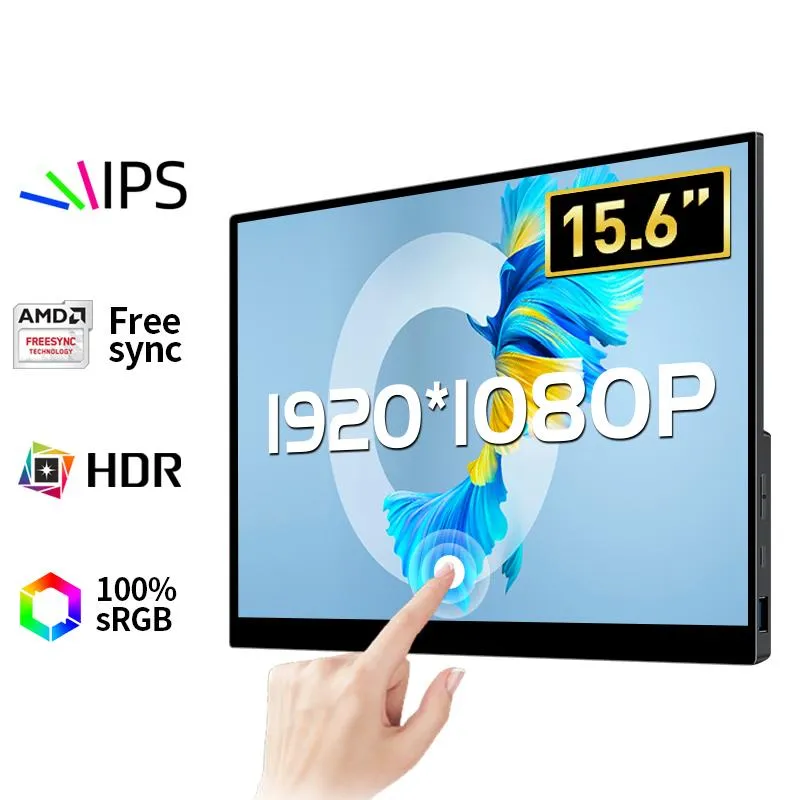 モニター15.6インチ1080p FHDポータブルモニタータッチスクリーンデュアルスピーカーHDR IP