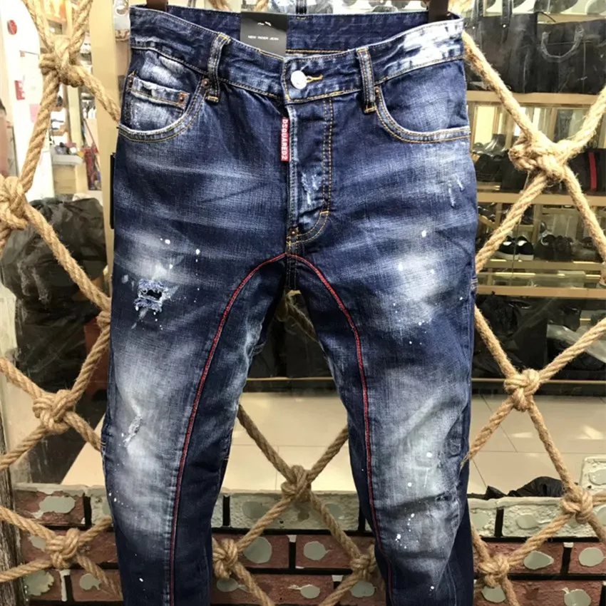 Dsquad2 Jeans hommes Designer Denim pantalon perforé Dsquare décontracté mode vêtements à la mode taille américaine 28-38 A177 33