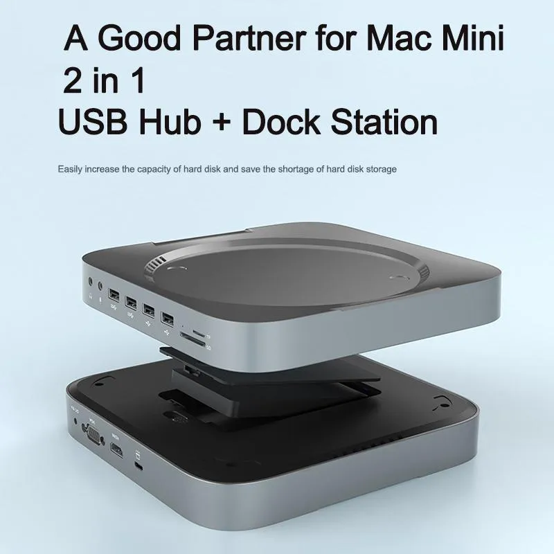 Hubs USB C HUB + STACK DECK DECK DECK DECK dla Mac Mini z HDMIcompatible VGA TF/SD Reader Card Card Idealny dla Mac Mini