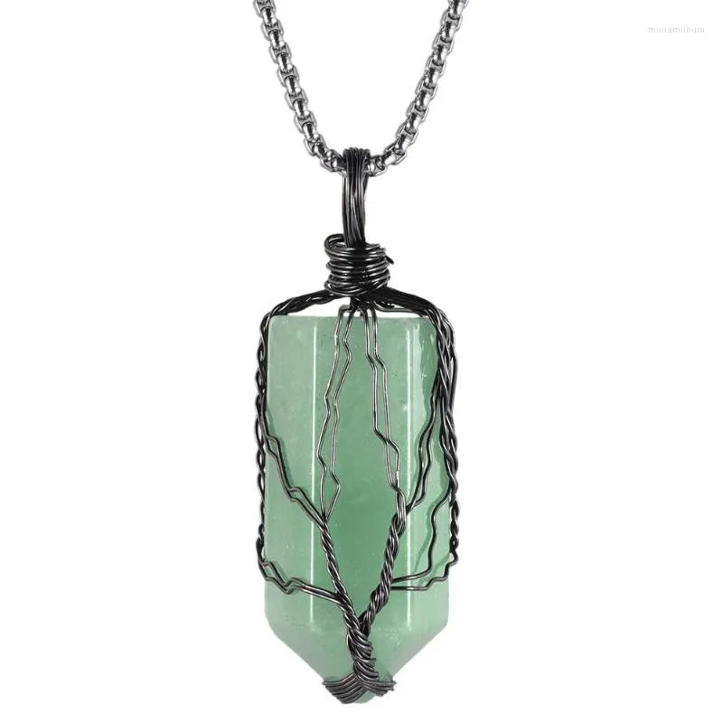 Pendentif Colliers SUNYIK Fil De Cuivre Enveloppé Arbre De Vie Cristal Hexagon Point Fit Collier Reiki Pierre À La Main Amulette Bijoux