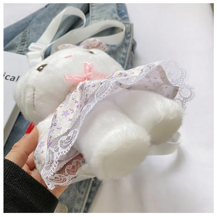 Wholesale cute floral skirt kitten plush toy backpack girl shopping play cartoon bag children's holiday gifts