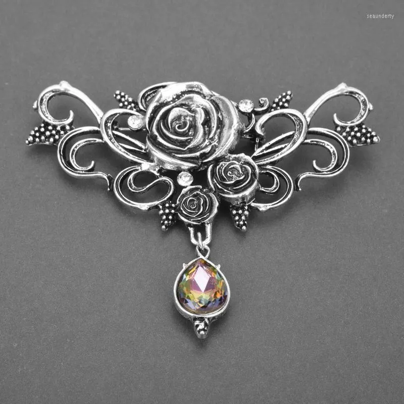 Brosches dongsheng vintage blommor rose stift gotiska vampyr smycken halloween gåvor kvinnor brosch crystal lapel stift-40