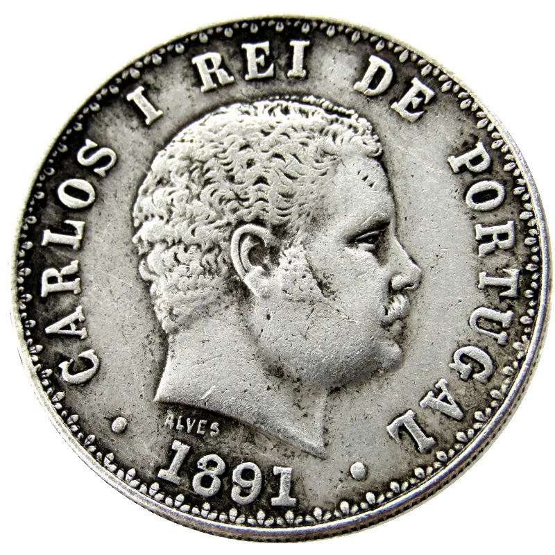 Portugal 1891 500 REIS CARLOS I PRATA PLATED COPY CEINS