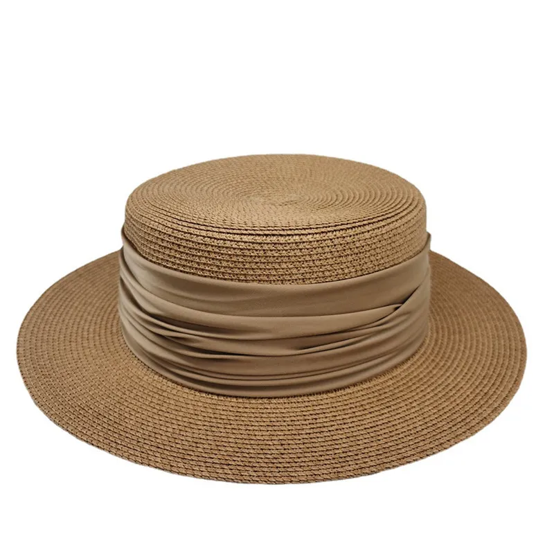 夏の日焼け止め帽子女性フラットトップキャップウーマンシンプルな麦わら帽子ヴィンテージビーチホリデーシェードキャップレディサンハットサンハット