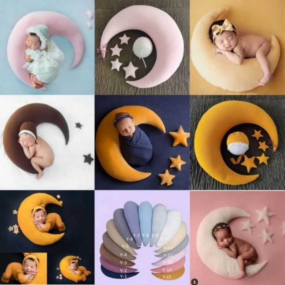 Recuerdos nacidos Pography Props La luna y las estrellas personalidad creativa bebé po decoración almohada cojín puro encantador 230526