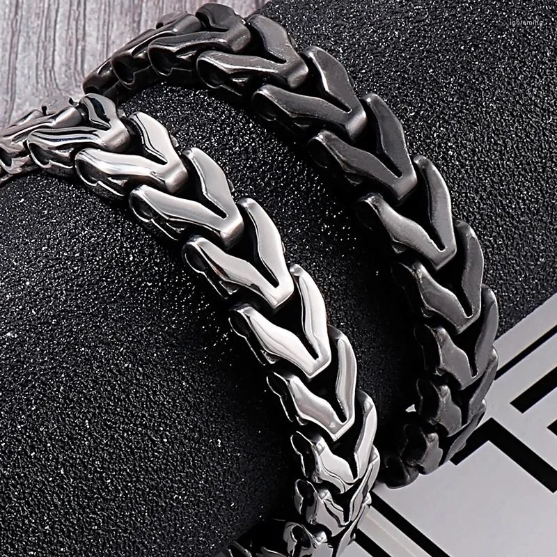 Link Bracelets Vintage 12MM V Shape Chain Strap Bracelet Men's In Stainless Steel Solid Metal Bangle Man Male Jewelry Accessories