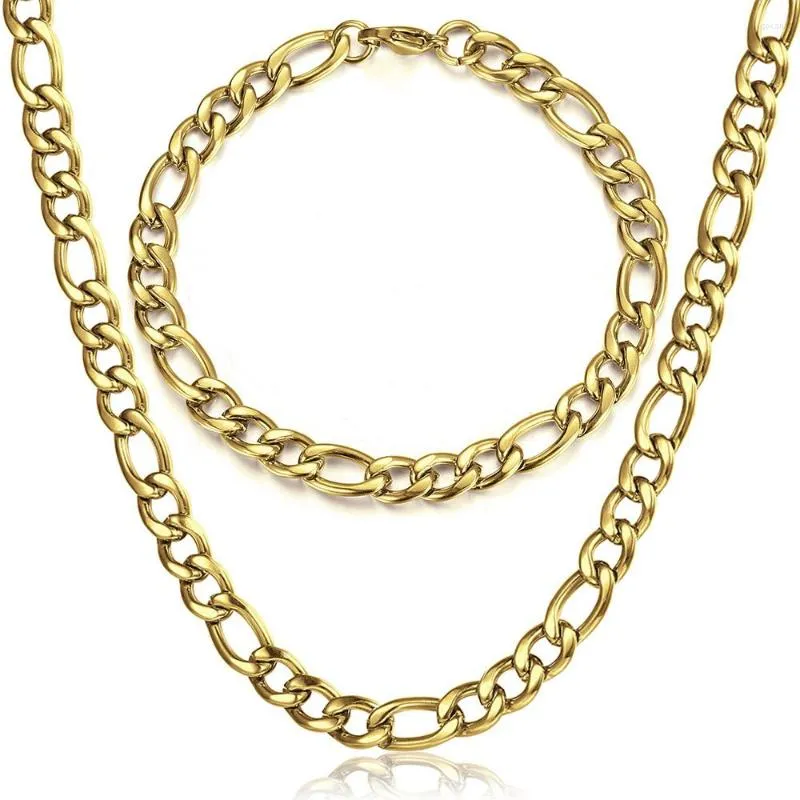 Halsbandörhängen Set 5/7/9mm Figaro Link Chain Armband Set For Women Men rostfritt stål eleganta vän gåvor 259