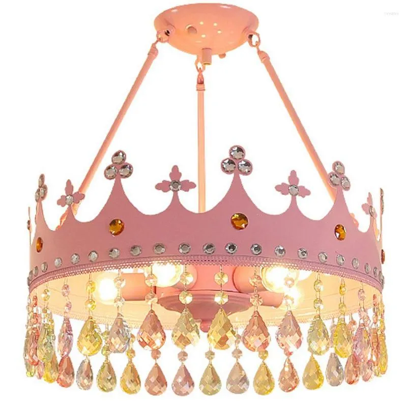 Pendant Lamps Crystal Crown Bedroom Lamp Baby Room Hanging Light Luxury Girls