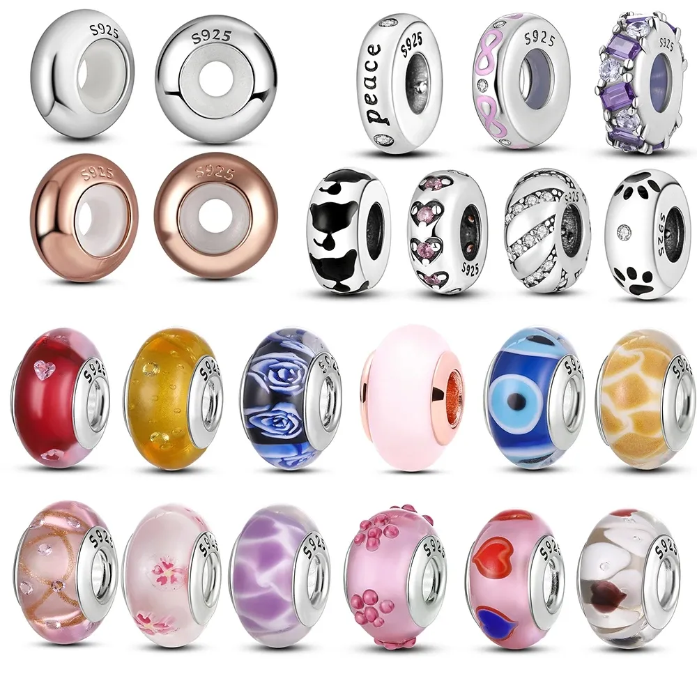 Fit Pandora Beads 925 Silver Charm Women Jewelry Silicone Spacer