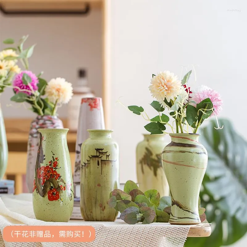 Vasos Vasos de vasos pintados à mão chineses Orançamento de flores e decoração de mesa hidropônica Cerâmica retro seca floral