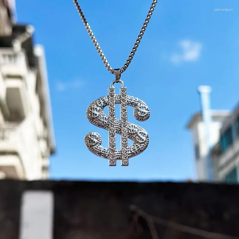 Cadenas exageradas con colgante de dólar y brillantes diamantes de imitación, collar para hombre para fiesta de rock y hip hop, que trae buena suerte._voghion.com