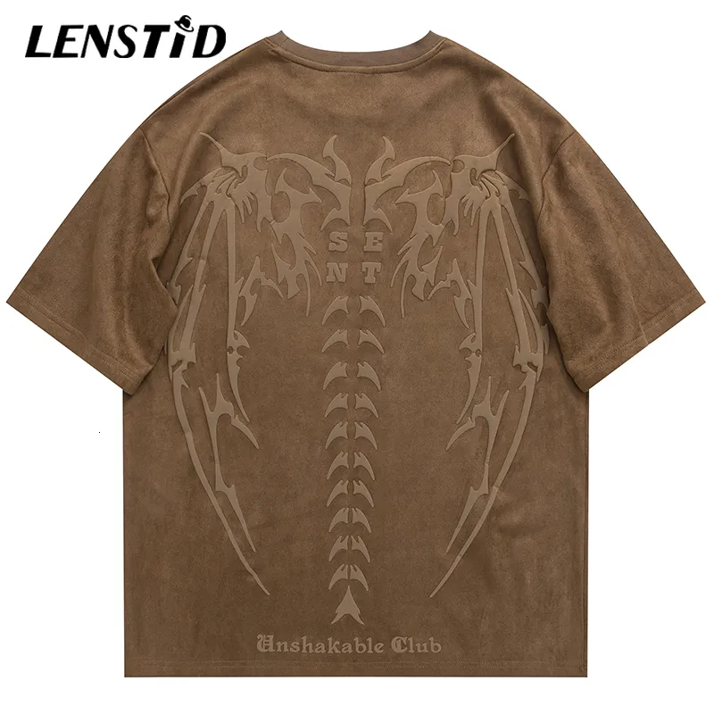 Men's Tracksuits Summer Men Suede Short Sleeve Tshirts Hip Hop Devil Wing Graphic Print T Shirts Punk Gothic Streetwear Harajuku Casual Tops Tees 230529