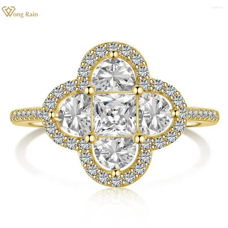 Cluster Rings Wong Rain 18K Gold Plated 925 Sterling Silver Four-leaf Grass High Carbon Diamond Gemstone Fine Jewelry Ring For Women