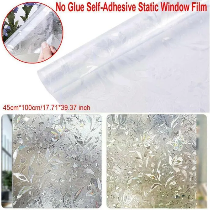Window Stickers PC Film 3D Statisk dekoration Självhäftande värmeisolering Blockering UV Glass Privac J1P0