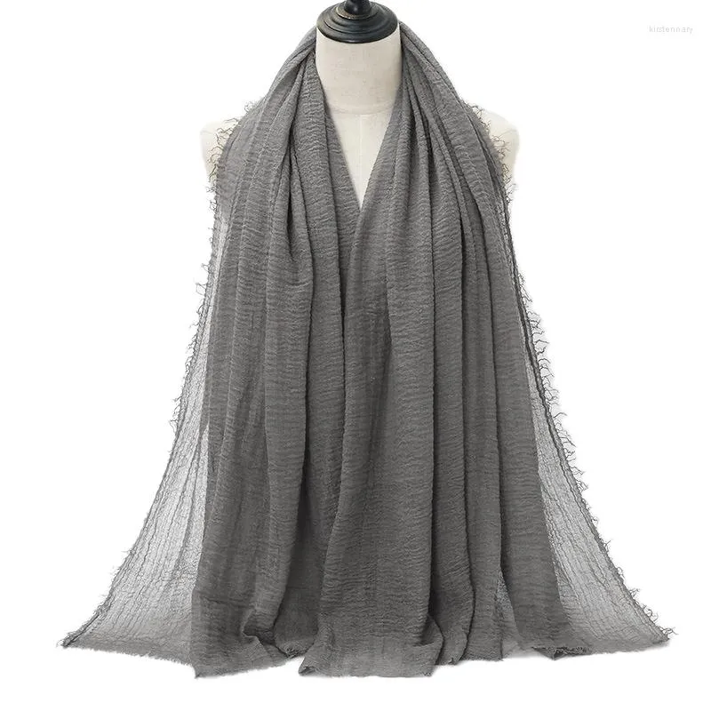 Foulards 180x90cm plissé longue coton écharpe femmes haute qualité silencieux naturel plié élargir châle dames hiver chaud foulard