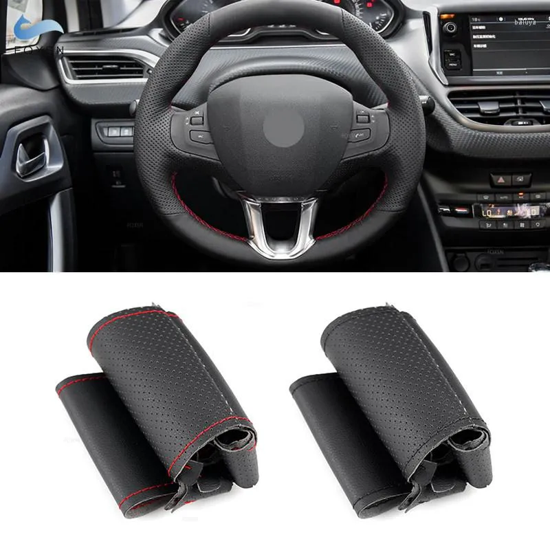 Steering Wheel Covers For 208 2008 2014 2023 Perforated Microfiber Leather Car Cover Hand Braid