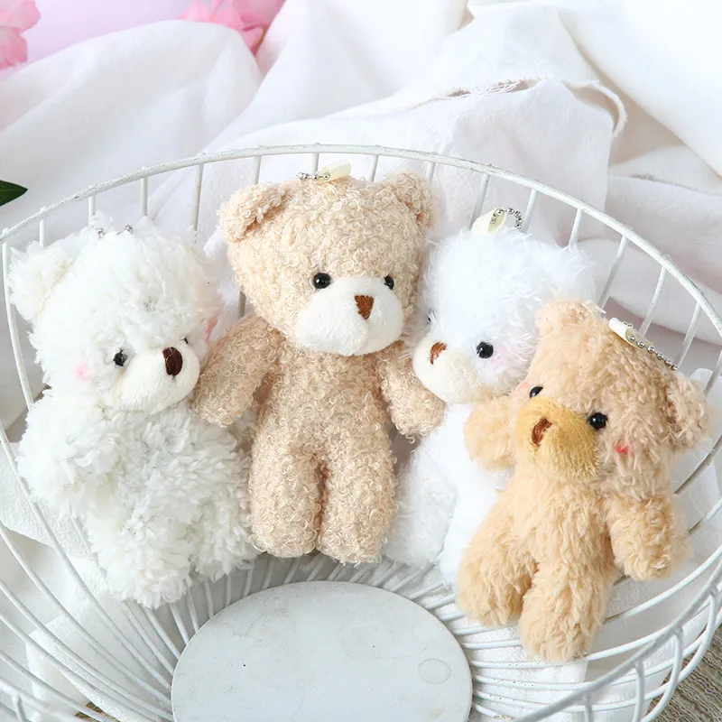 11cm Teddy Bear Plush Dolls Toys Girl Kawaii Cartoon white brown Bear Stuffed Toys Bag Pendent Cute Animal Plush Doll Keychain Children Gift