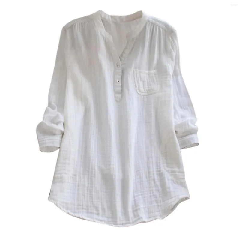 Women's Blouses Womens Cotton Line Summer Boho White Long Sleeved Camisa Masculina Harajuku Beach Loose Pocket Pullover Roupas Feminina
