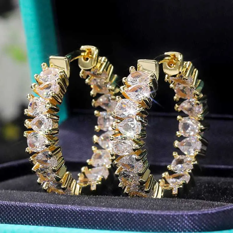 Stud Huitan Brilliant PearShaped CZ Hoop Earrings for Women Crystal Cubic Zircon Stylish Female Accessories mångsidiga trendiga smycken J230529