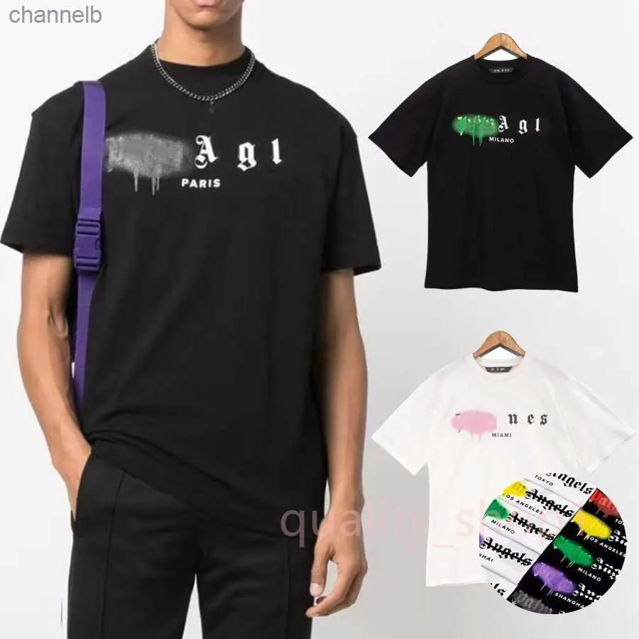 Erkek Tişörtler Tasarımcı Lüks Yaz T-Shirt Palms Marka Melek Giysileri Pa Giyim Püskürtme Mektup Kısa Kollu Bahar Gelgit Erkek Kadın Açıları Kısa Kol S-XL L230518