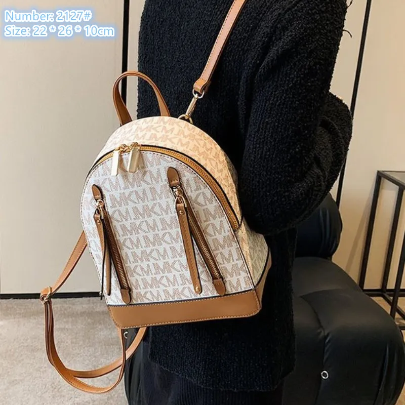 wholesale ladies shoulder bag 2 colors simple Joker contrast leather fashion backpack street popular double zipper leisure backpacks compact printed handbag 2127