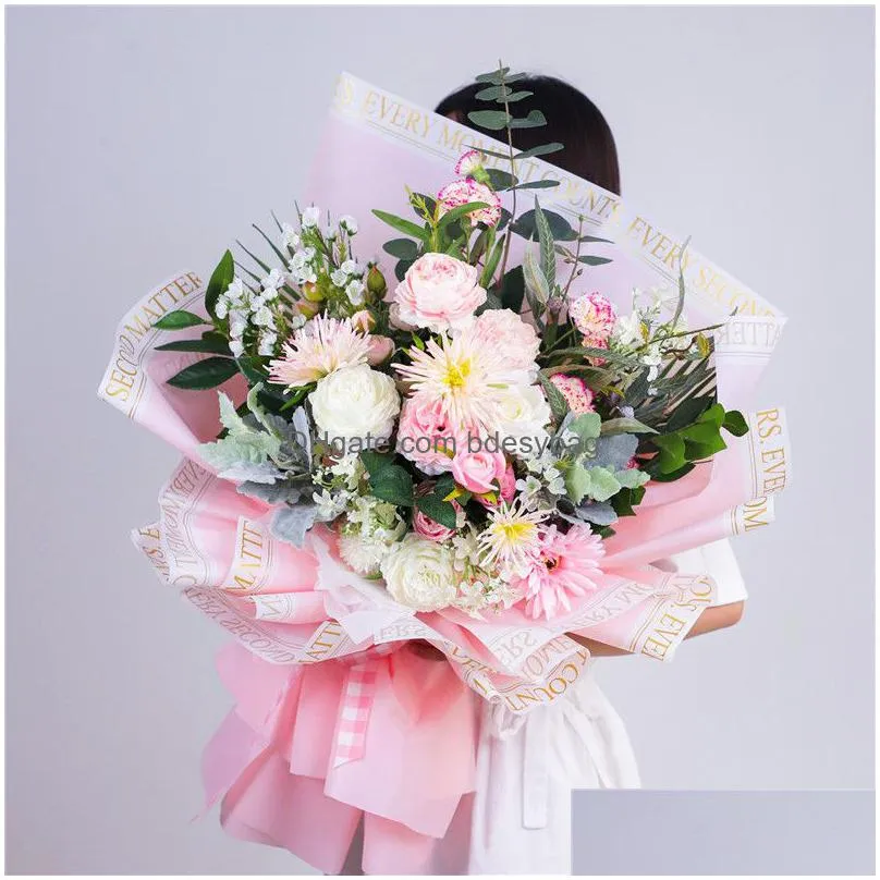 20pcs/lot flower bouquet wrap paper korean style color waterproof alphabet rim flower wrapping paper 58x58cm