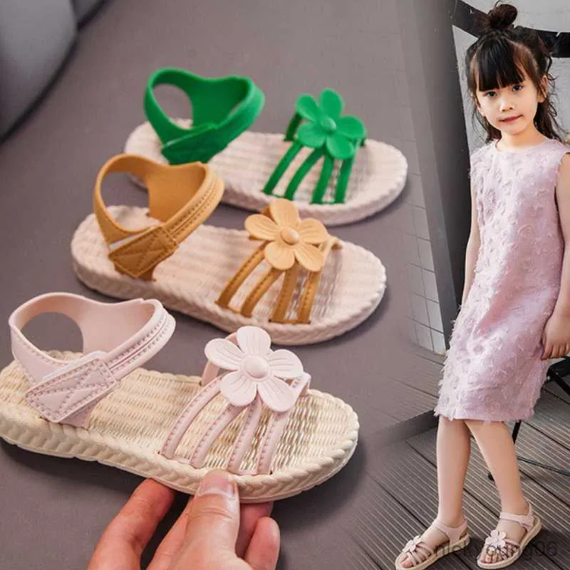 Sandals Fashion Soft Bottom Bowknot Sandalias Sweet Flower Children Princess Beach Shoes Kids Summer Flat Sandals R230529