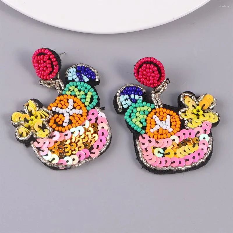 Dangle Earrings Girlgo Exaggerated Colorful Seed Beads Wine Glass Pastoral Creative Retro Sequins Flower For Women