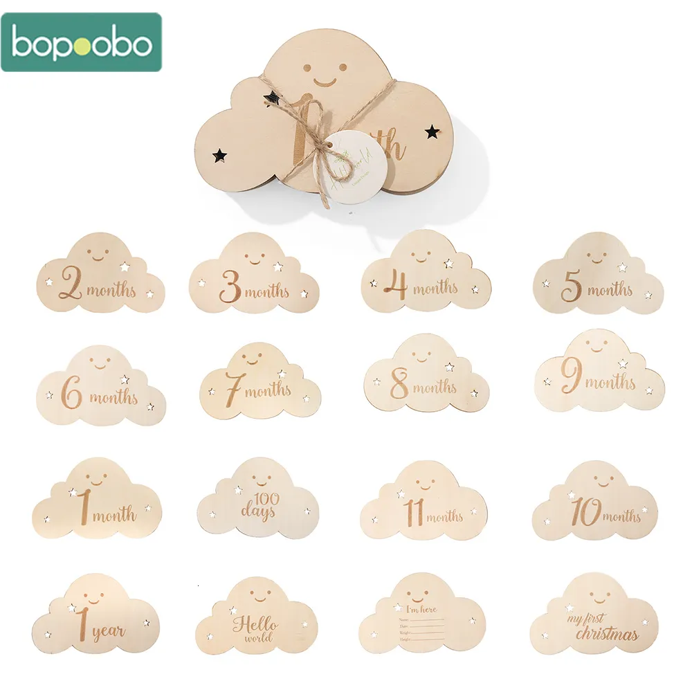 Keepsakes 8pcs houten babymaand mijlpaalkaart wolken vorm pography kaarten verjaardag geboren geboorte geschenk souvenir pography accessoires 230526