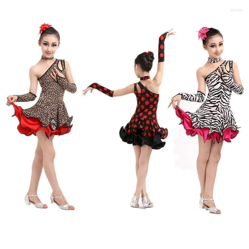 Scene Wear Leopard Zebra Grain Latin Children Kids Girl Dancewear Performance Dancing Dance Costume Competition Dress for Girls