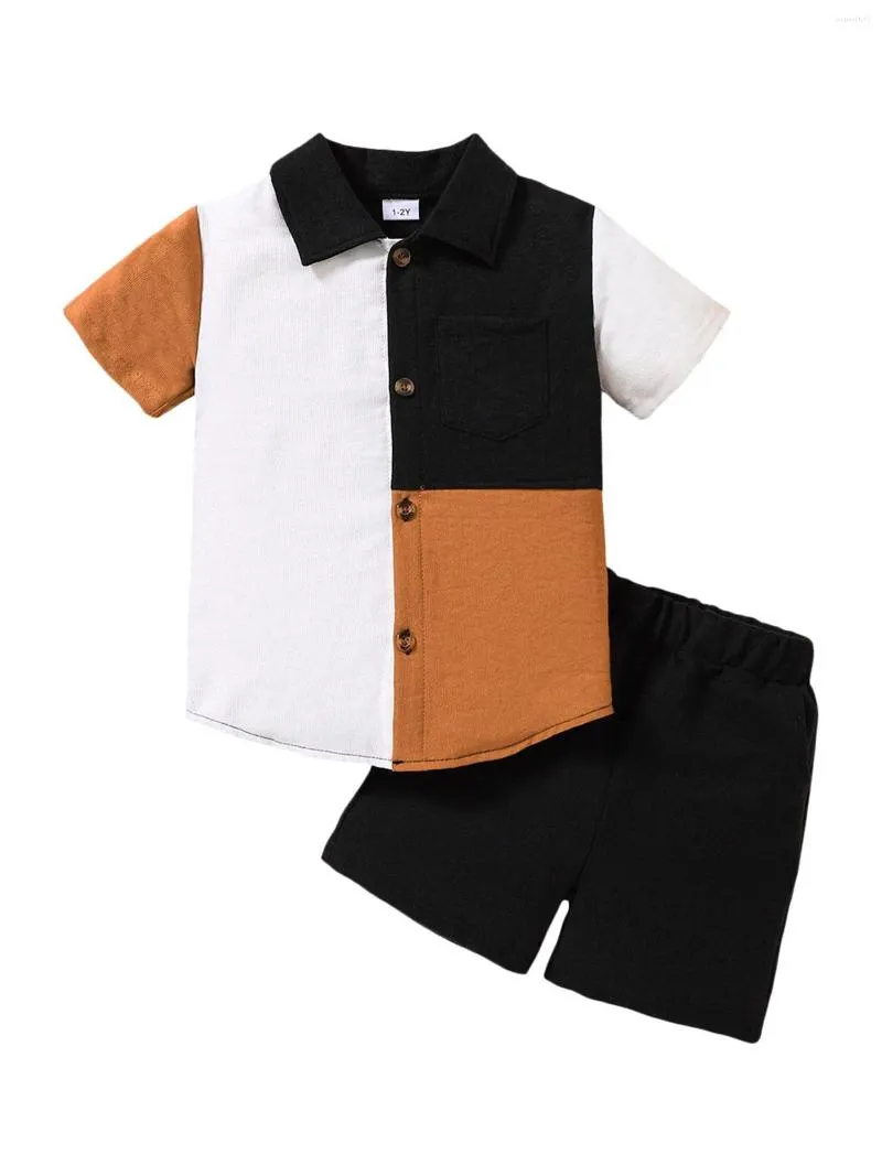 Zestawy odzieży Baby Boys Summer Ubranie Kontrast Kolor Niemowlę Śliczne koszulki maluchowe swobodne elastyczne szorty