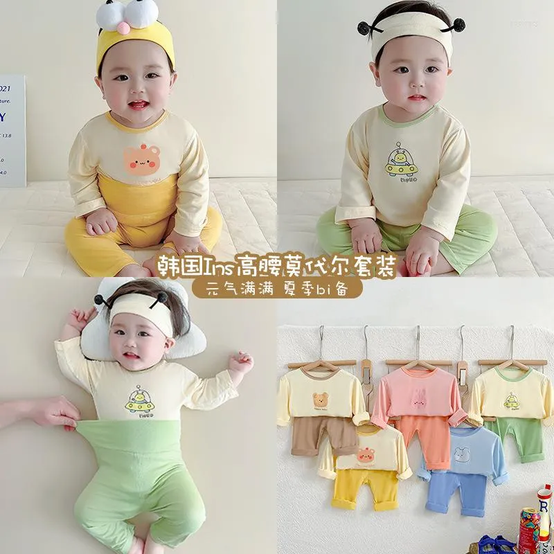 Pyjama's ins Baby Sets Boneless High Taille Suit Modal Kids Airconditioning Sleepwear Jongens Meisjes huishoudelijke kleding Groothandel