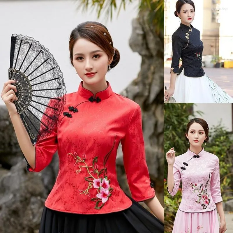 Ethnic Clothing Cheongsam Top Traditional China For Hanfu Women Size Dress Plus 5xl Women's Elegant Shirt Border Tight Flower